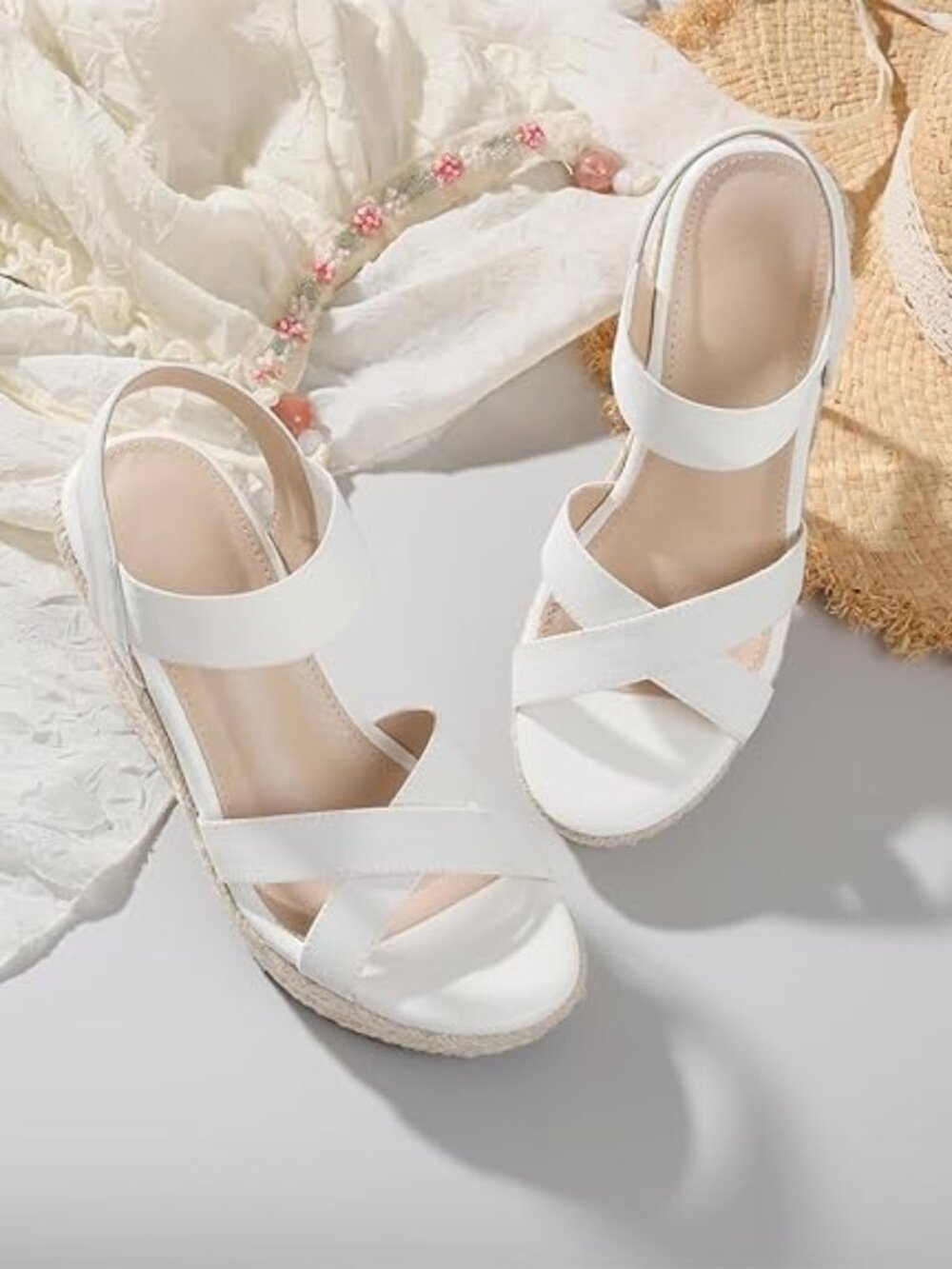 Women's Open Toe Espadrilles Wedge Sandal Slip On Elastic Ankle Strap Platform S